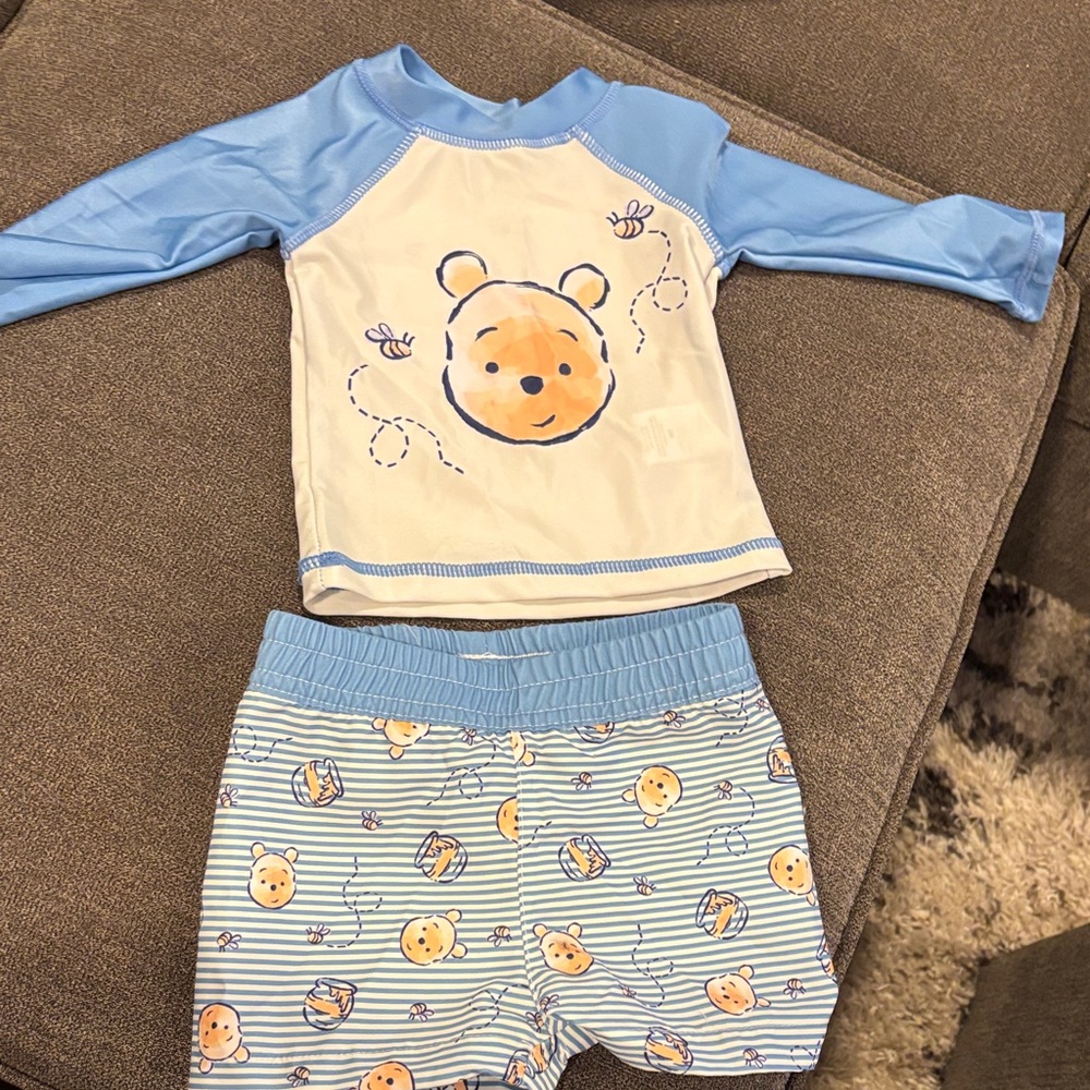 NWOT - Blue & White Winnie-the-Pooh Rash Guard Set - 3 months